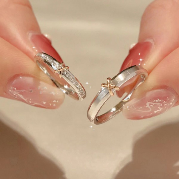 Pure white copper star color electroplated couple ring a pair of male and female ring girlfriend Valentine