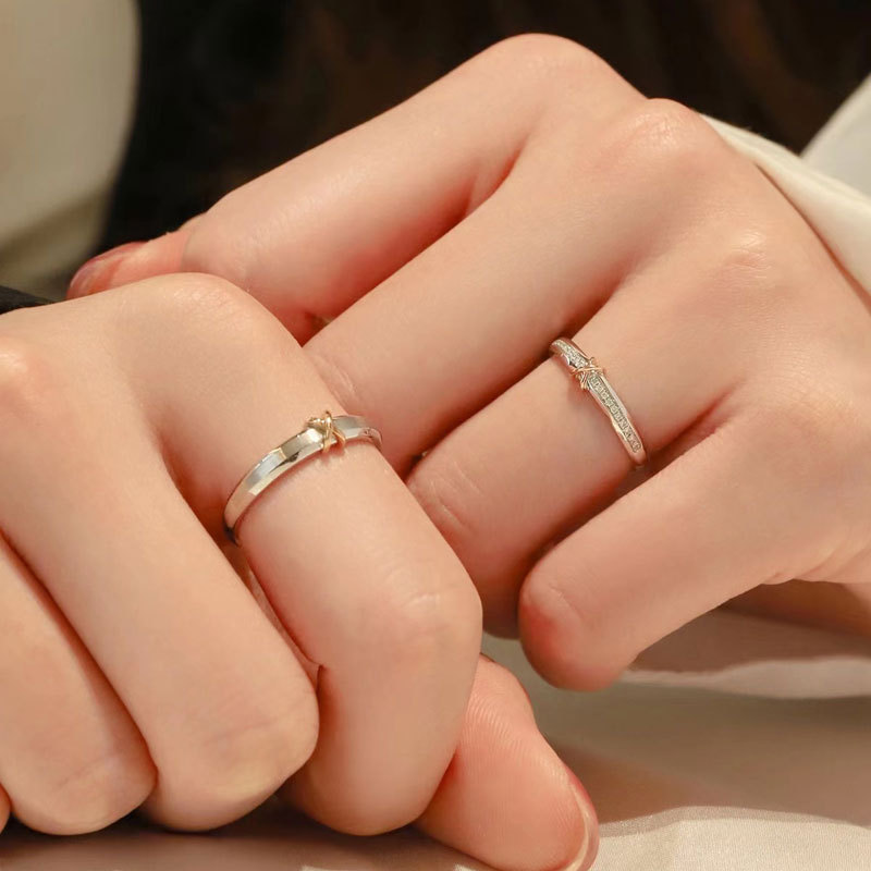 Pure white copper star color electroplated couple ring a pair of male and female ring girlfriend Valentine's Day birthday gift