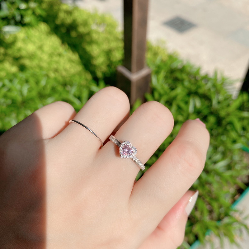 S925 Sterling silver love marriage proposal express romantic pink diamond love ring girl zircon diamond ring Valentine's Day gift