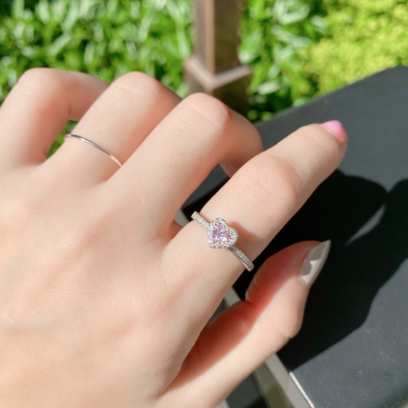 S925 Sterling silver love marriage proposal express romantic pink diamond love ring girl zircon diamond ring Valentine's Day gift