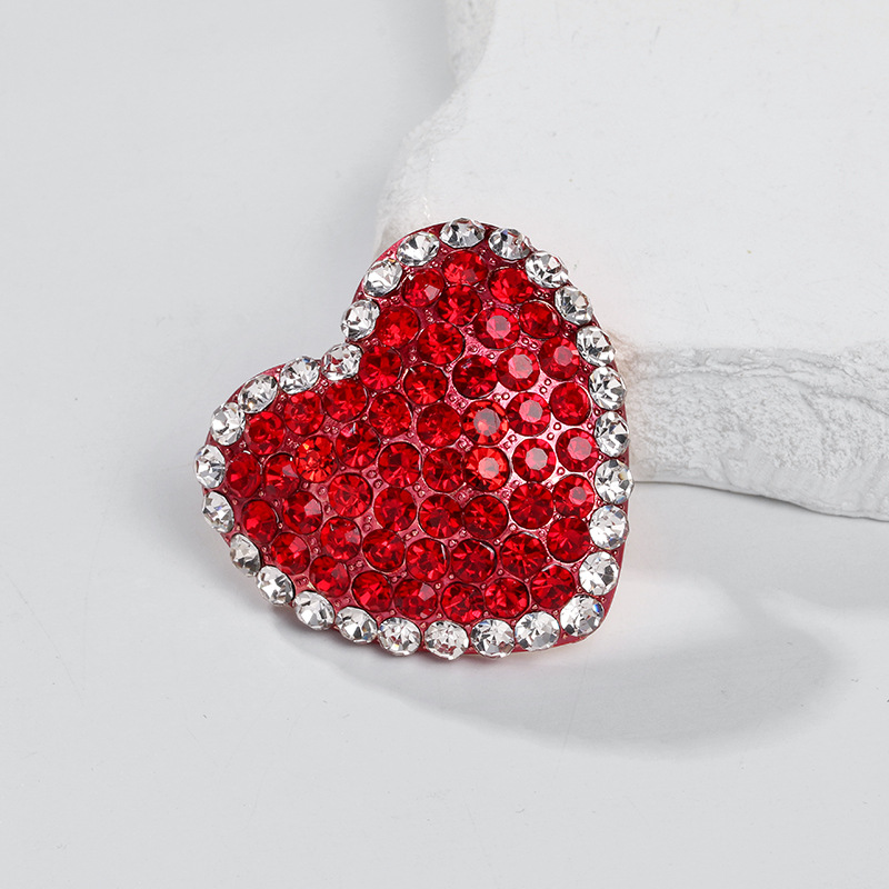 Red love full diamond brooch can love Double Seventh corsage female badge heart pin