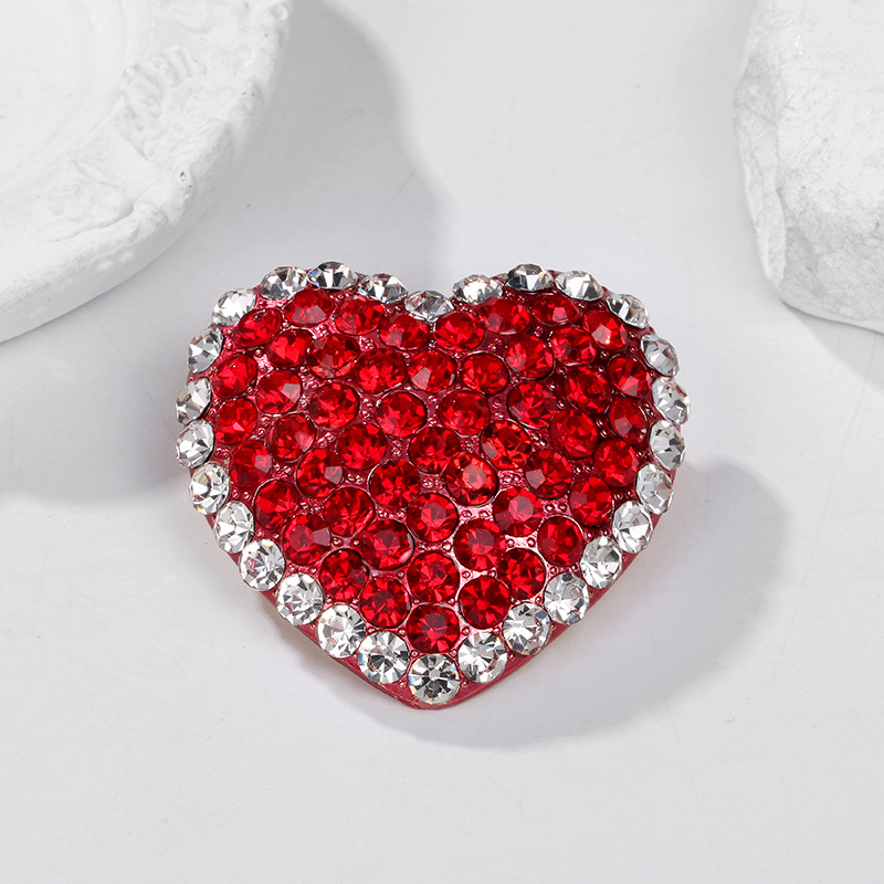 Red love full diamond brooch can love Double Seventh corsage female badge heart pin