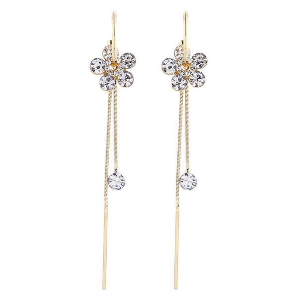 Tassel earrings Love long double tassel C-shaped rhinestone stud earrings for women