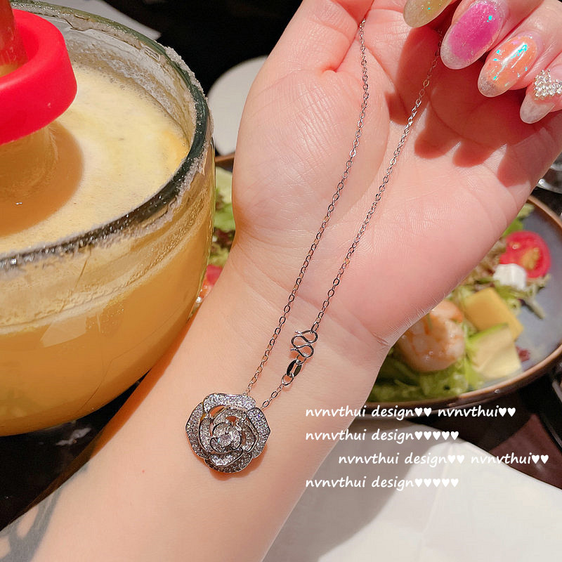Sparkling rose Flower jewel Necklace plated 18-karat gold Rose flower zircon full drill collar bone chain tassel earrings