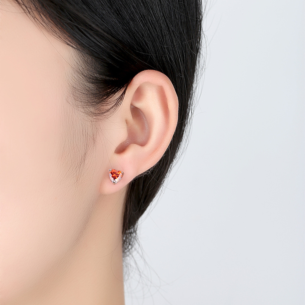 Pomegranate red love zircon earrings necklace women simple fashion heart pendant earrings