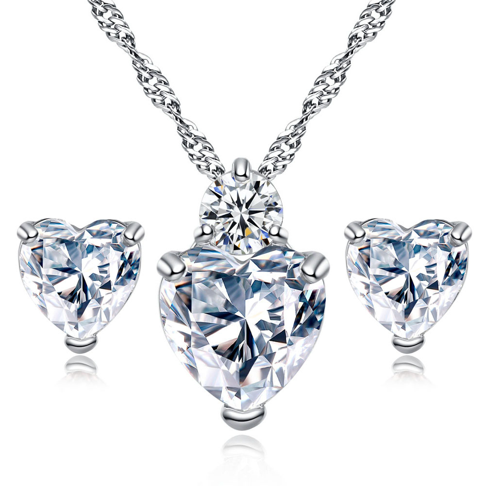 Pomegranate red love zircon earrings necklace women simple fashion heart pendant earrings
