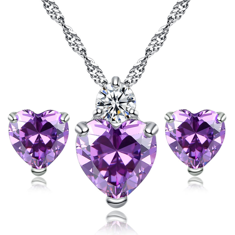Pomegranate red love zircon earrings necklace women simple fashion heart pendant earrings
