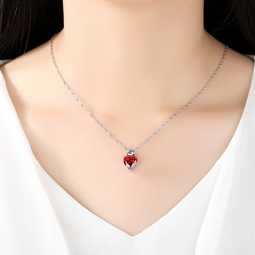 Pomegranate red love zircon earrings necklace women simple fashion heart pendant earrings