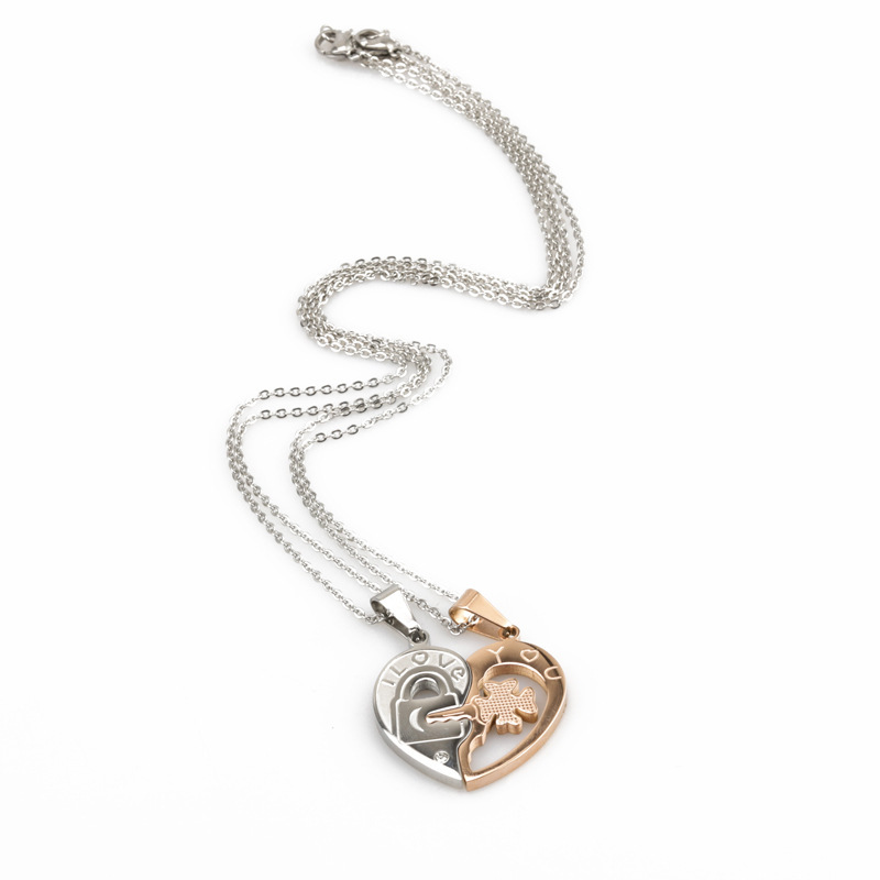 Valentine's Day gift love four-leaf clover pair chain key lock stitching couple necklace