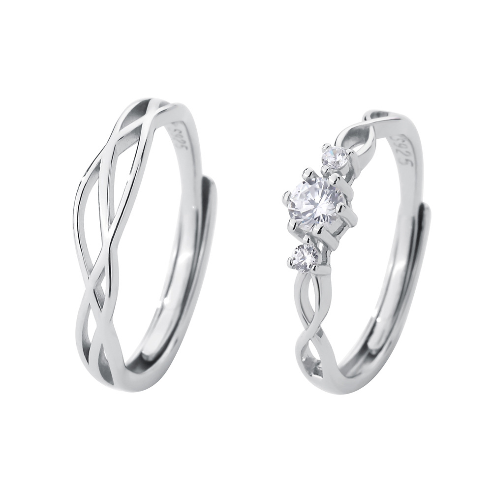 s925 sterling silver Tanabata Valentine's Day simple lines zircon couple ring personality hollow design men and women ring