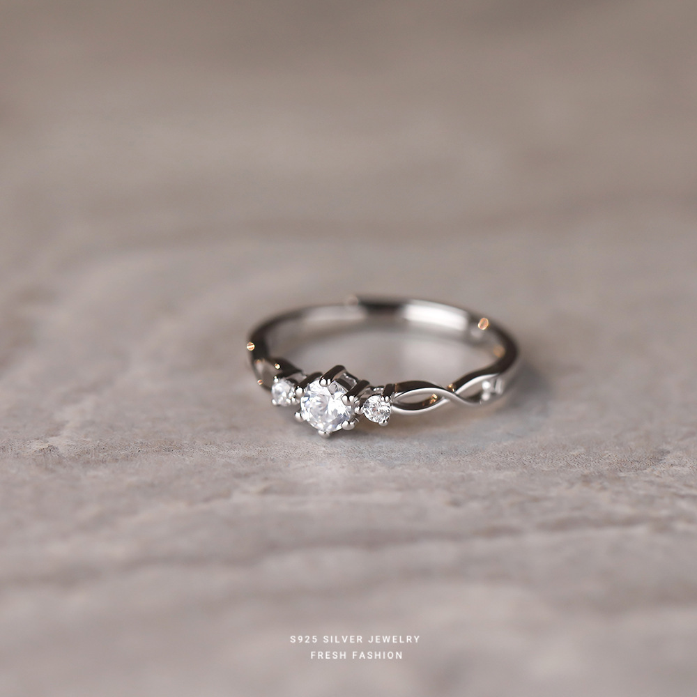 s925 sterling silver Tanabata Valentine's Day simple lines zircon couple ring personality hollow design men and women ring