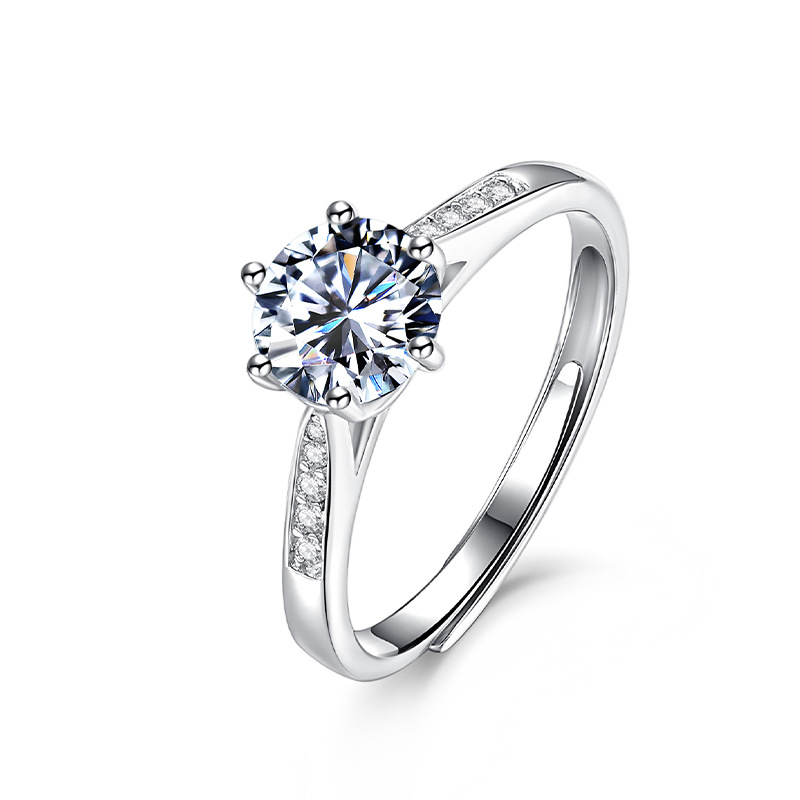 One carat D color Moissanite ring female niche design sense classic six-prong wedding ring jewelry sterling silver ring