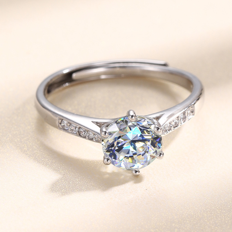 One carat D color Moissanite ring female niche design sense classic six-prong wedding ring jewelry sterling silver ring