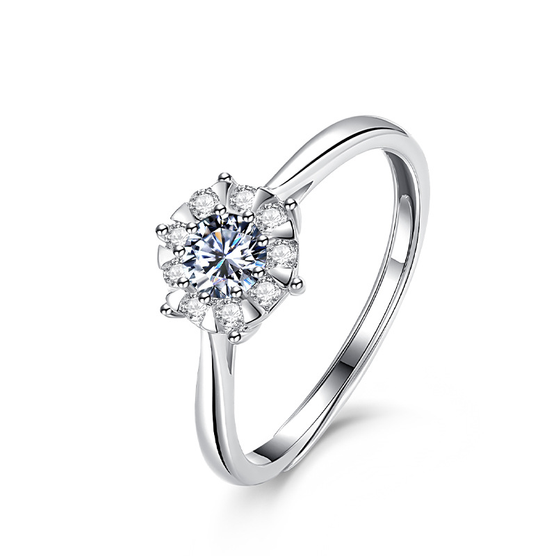 One carat D color Moissanite ring female niche design sense classic six-prong wedding ring jewelry sterling silver ring