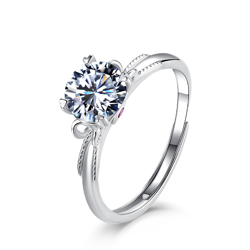 One carat D color Moissanite ring female niche design sense classic six-prong wedding ring jewelry sterling silver ring