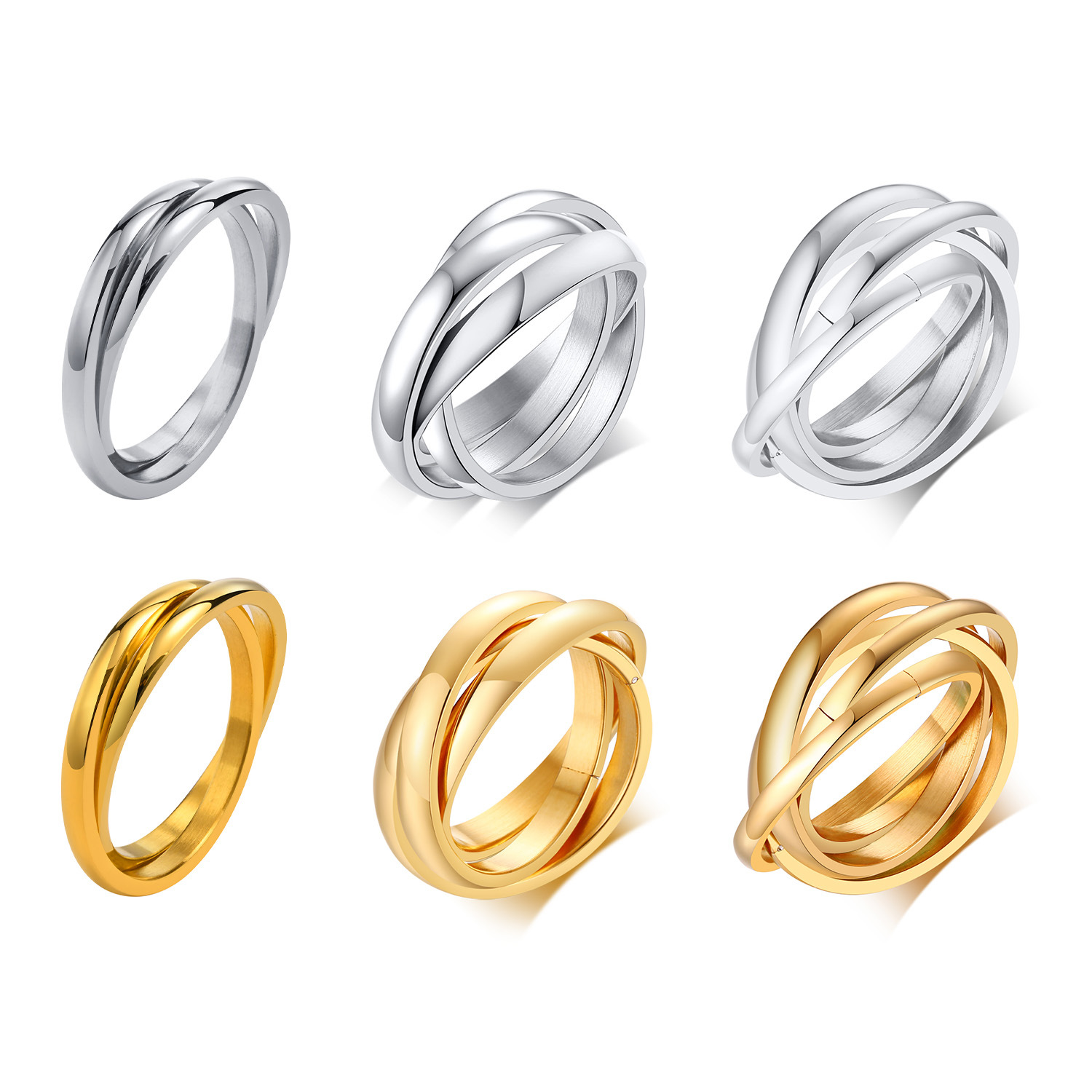 Jewelry jewelry 3-in-1 plain face fashion three-ring three-color ring ring for women titanium steel
