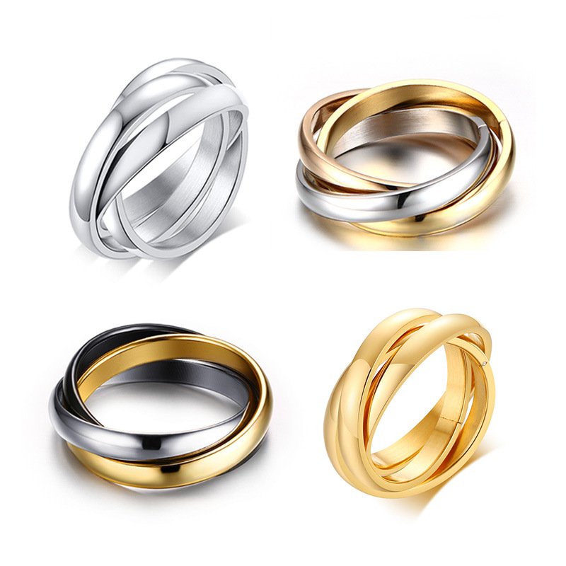 Jewelry jewelry 3-in-1 plain face fashion three-ring three-color ring ring for women titanium steel