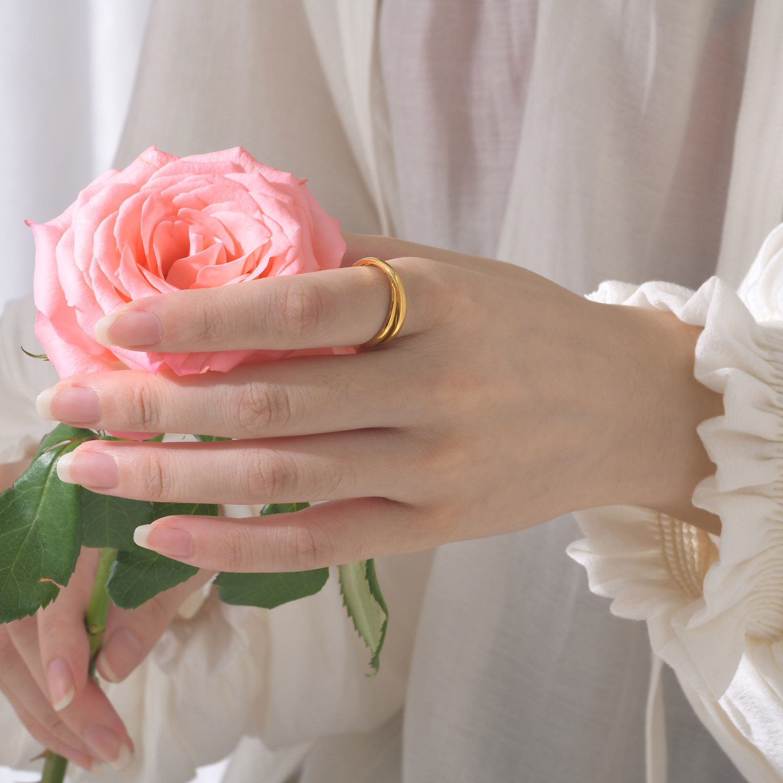 Jewelry jewelry 3-in-1 plain face fashion three-ring three-color ring ring for women titanium steel