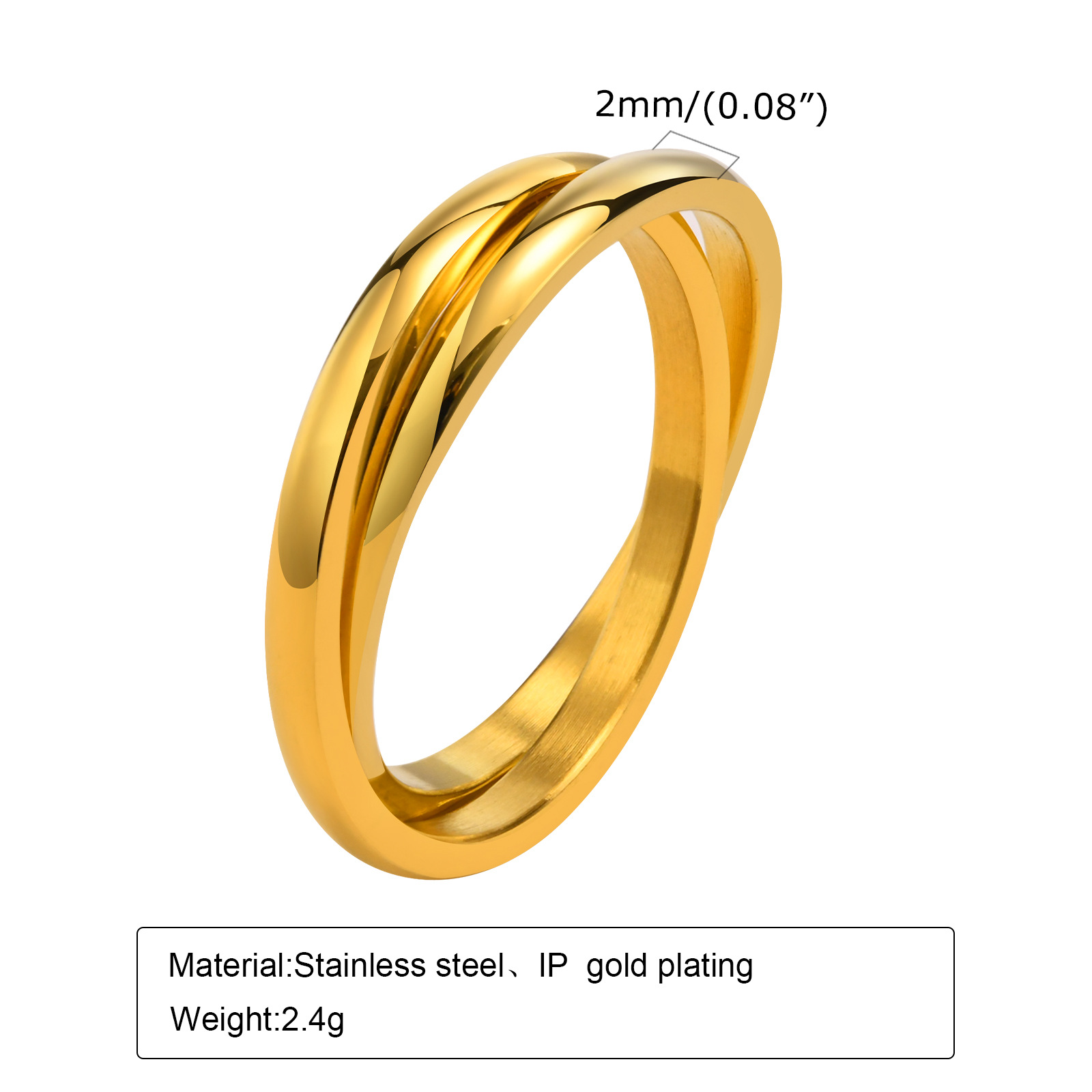 Jewelry jewelry 3-in-1 plain face fashion three-ring three-color ring ring for women titanium steel