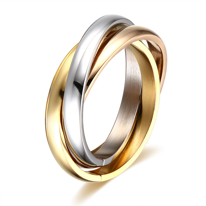 Jewelry jewelry 3-in-1 plain face fashion three-ring three-color ring ring for women titanium steel