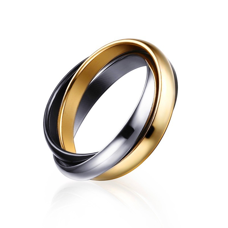 Jewelry jewelry 3-in-1 plain face fashion three-ring three-color ring ring for women titanium steel