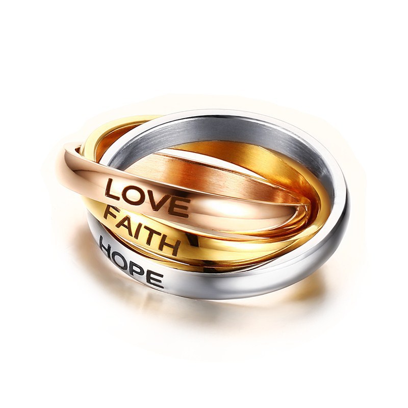Jewelry jewelry 3-in-1 plain face fashion three-ring three-color ring ring for women titanium steel