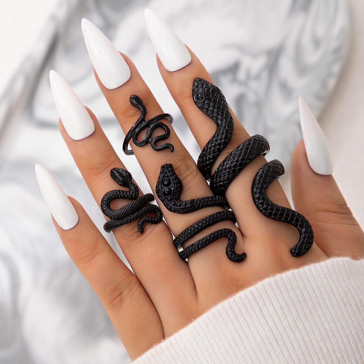 Serpentine ring Punk style Serpentine animal retro exaggerated four-piece ring set