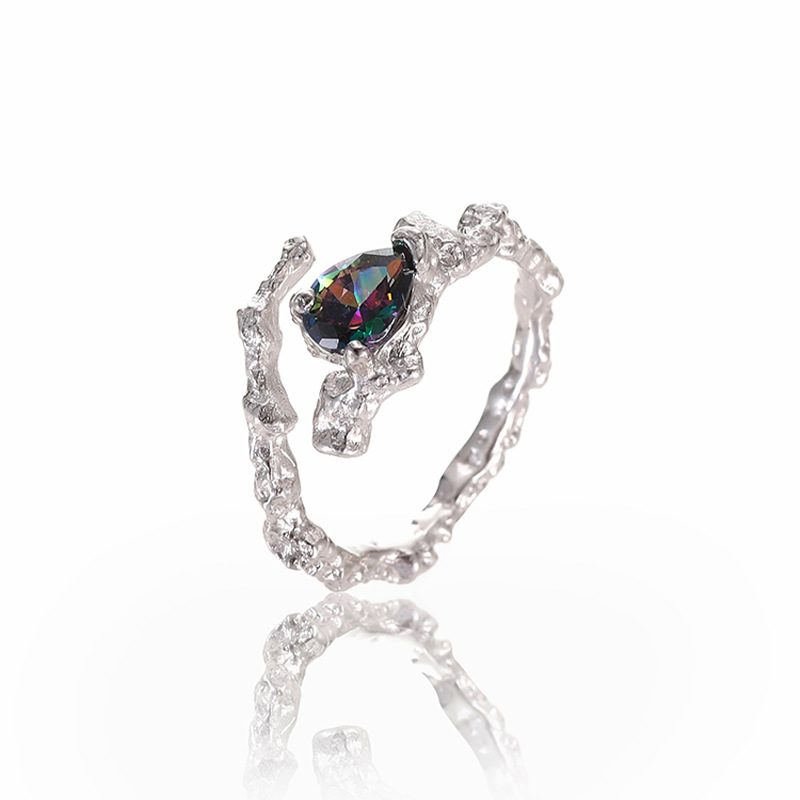 925 sterling silver irregular ring ins female opening niche inlaid stone cold wind all matching temperament hand jewelry