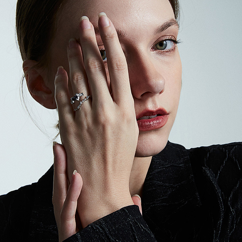 925 sterling silver irregular ring ins female opening niche inlaid stone cold wind all matching temperament hand jewelry