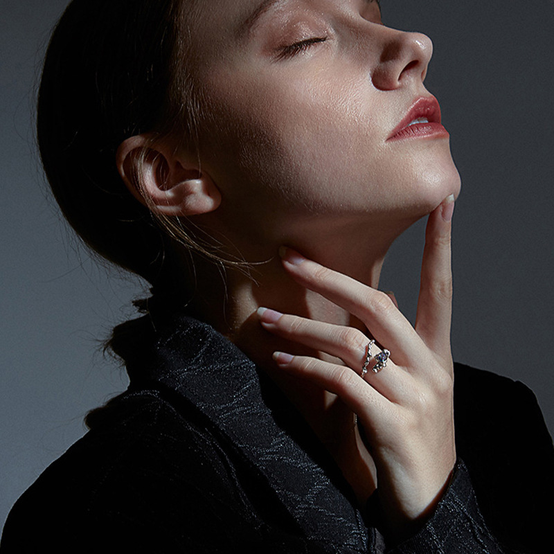 925 sterling silver irregular ring ins female opening niche inlaid stone cold wind all matching temperament hand jewelry