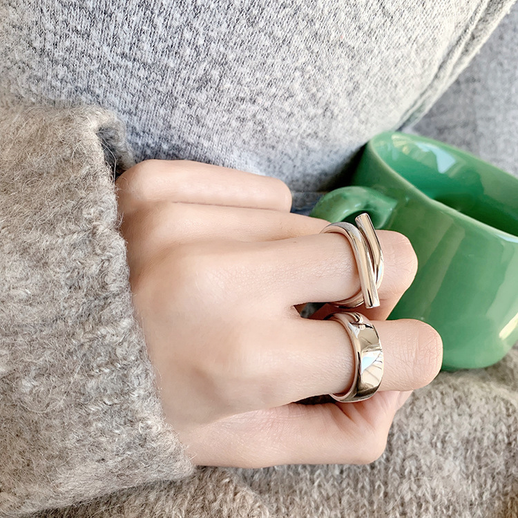 925 sterling silver cool wind lines irregular smooth wide ring ring for men and women