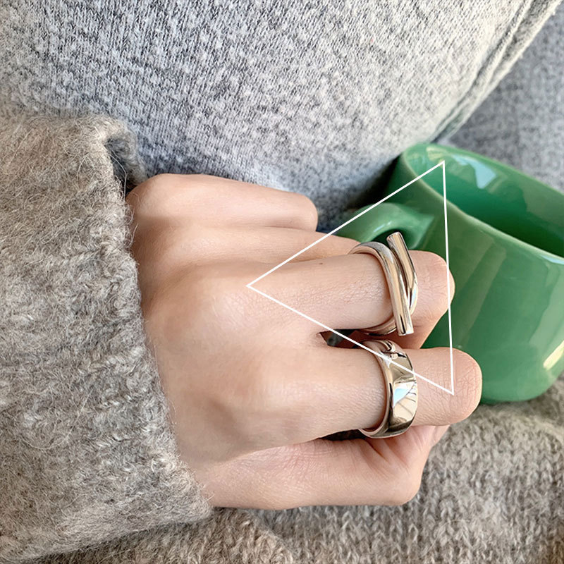 925 sterling silver cool wind lines irregular smooth wide ring ring for men and women