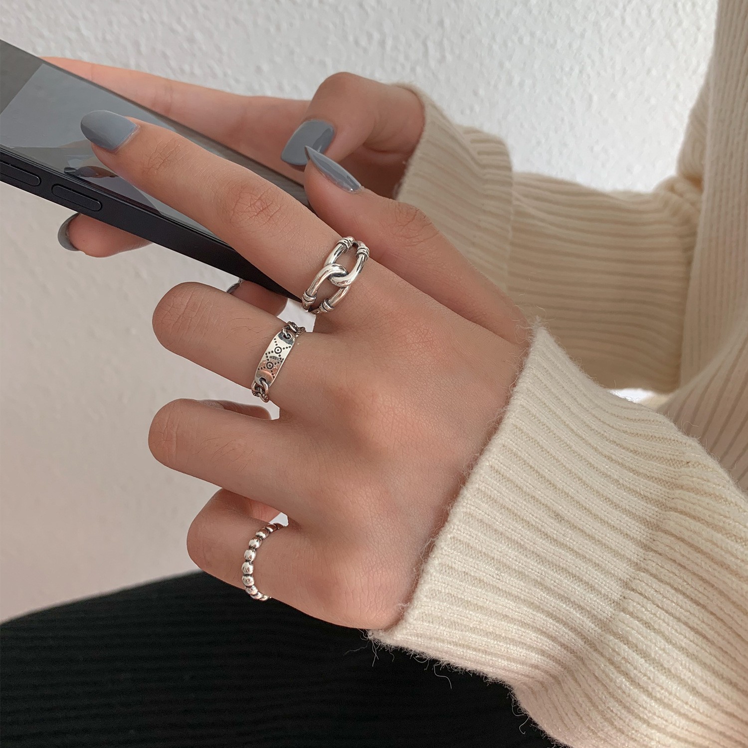 Ring ring female network red simple cold wind chain S925 sterling silver hand jewelry