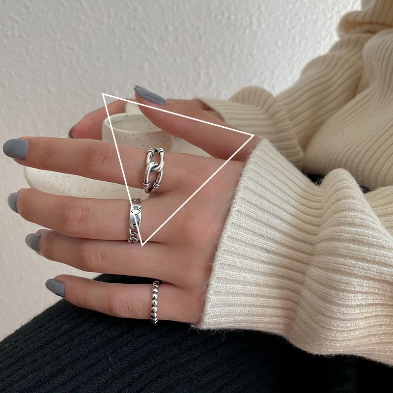 Ring ring female network red simple cold wind chain S925 sterling silver hand jewelry