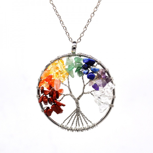 Natural stone crystal life tree colorful natural stone fortune tree necklace