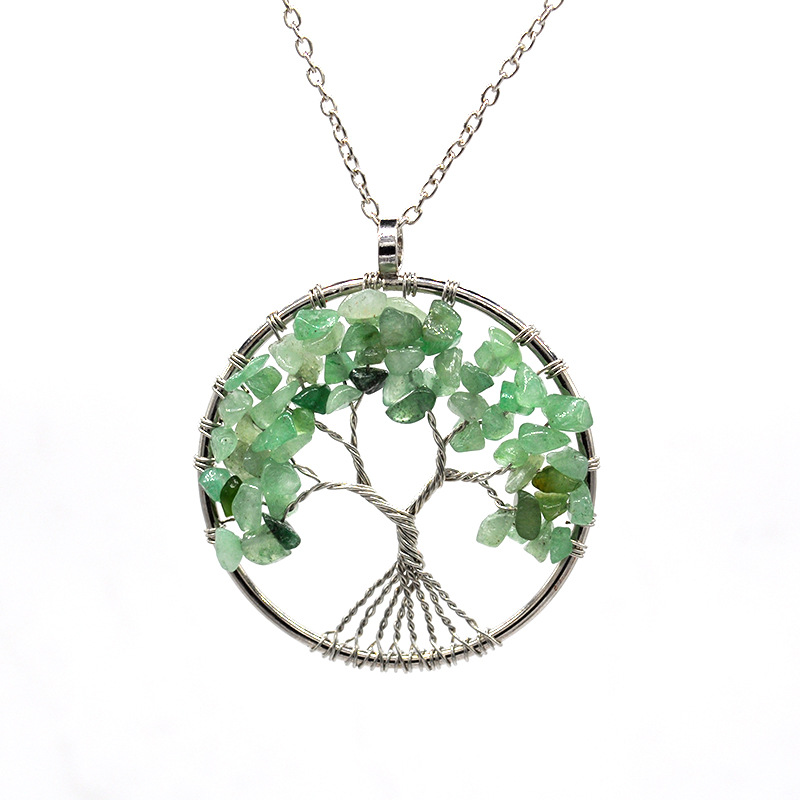 Natural stone crystal life tree colorful natural stone fortune tree necklace