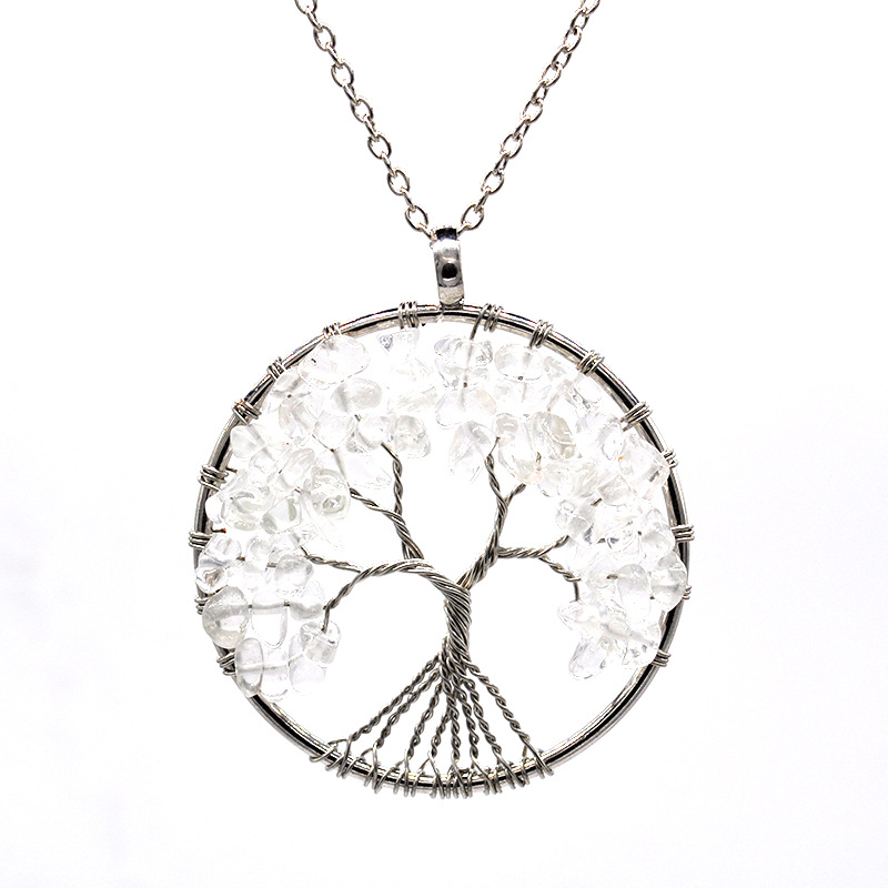 Natural stone crystal life tree colorful natural stone fortune tree necklace