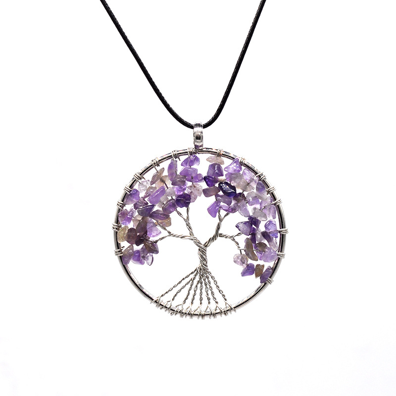Natural stone crystal life tree colorful natural stone fortune tree necklace