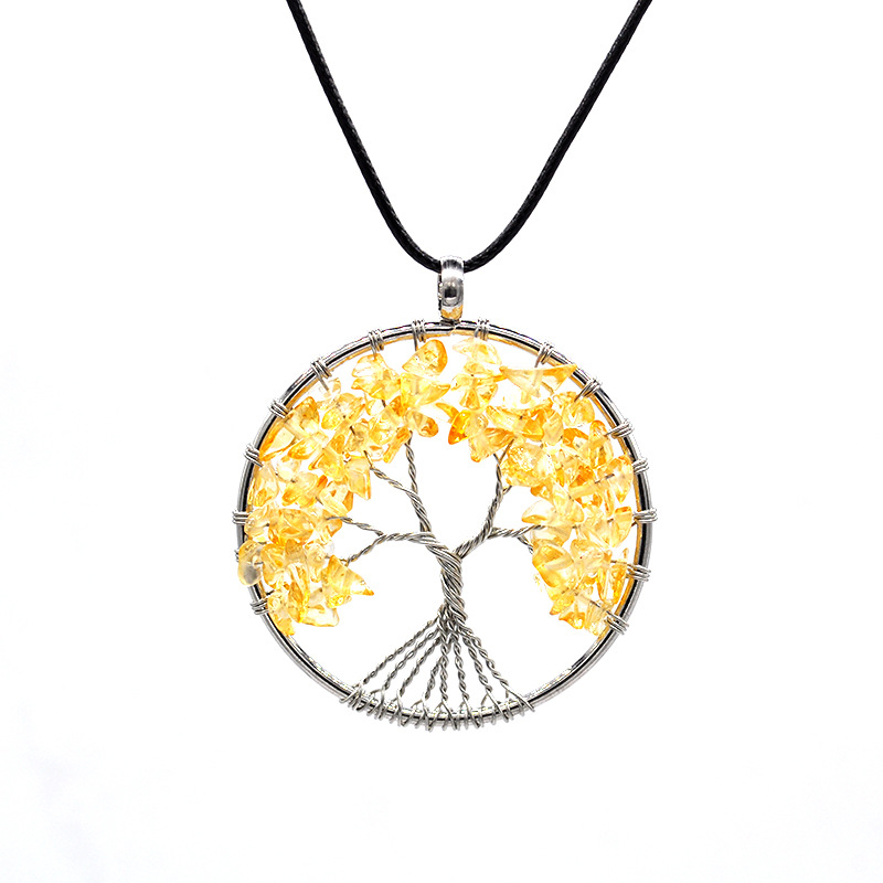 Natural stone crystal life tree colorful natural stone fortune tree necklace