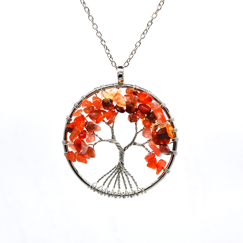 Natural stone crystal life tree colorful natural stone fortune tree necklace