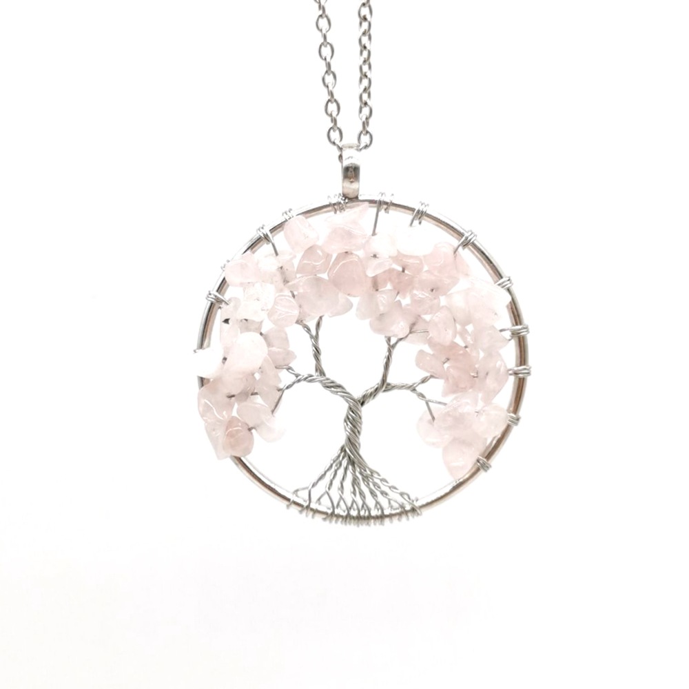 Natural stone crystal life tree colorful natural stone fortune tree necklace