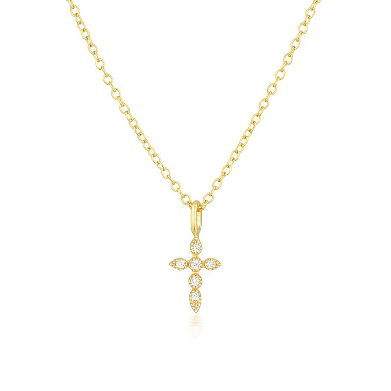 Diamond encrusted zircon cross collarbone necklace necklace
