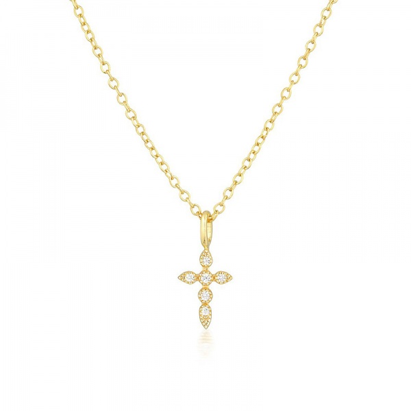 Diamond encrusted zircon cross collarbone necklace necklace