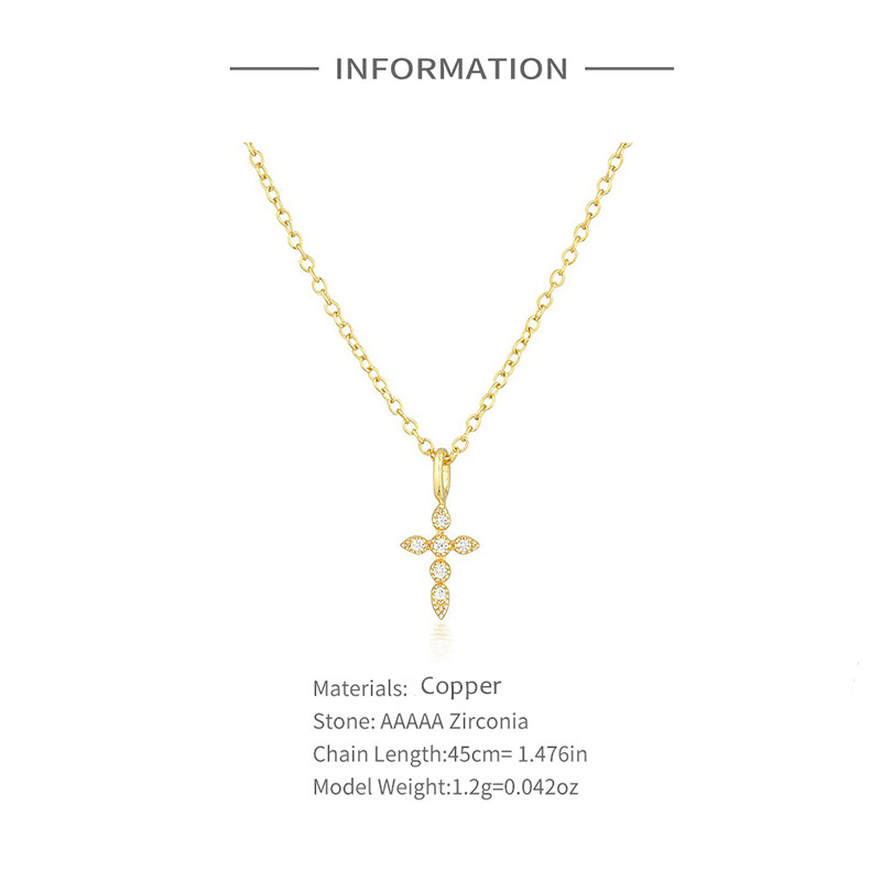 Diamond encrusted zircon cross collarbone necklace necklace