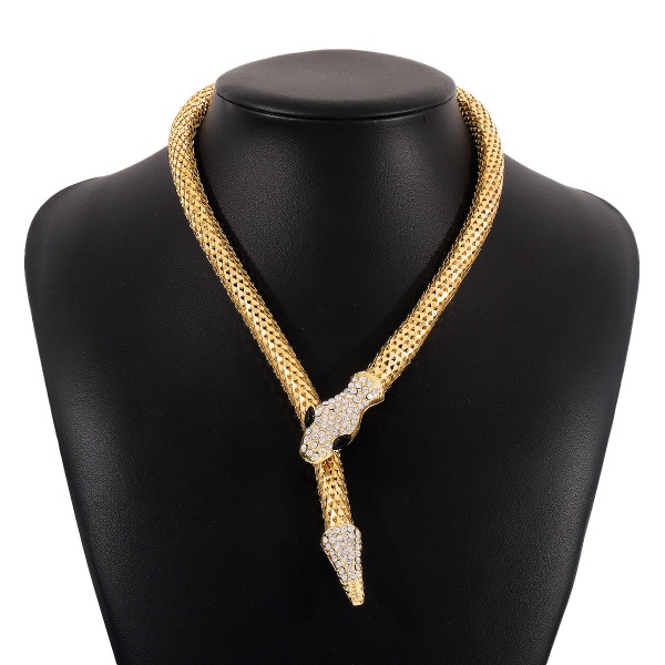 Exaggerated serpentine necklace punk personality hip hop style collar fashion cool street photo show micro-inset choker