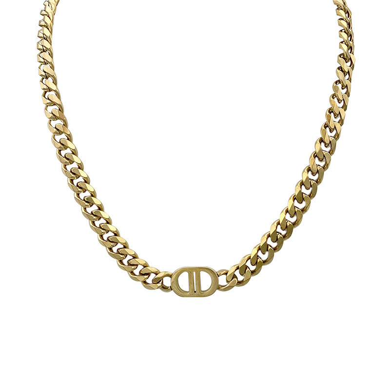 Gold thick chain letter double D titanium steel necklace female hip hop
