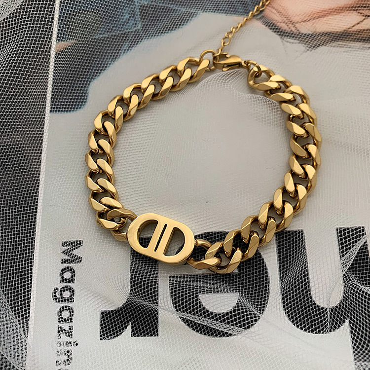 Gold thick chain letter double D titanium steel necklace female hip hop