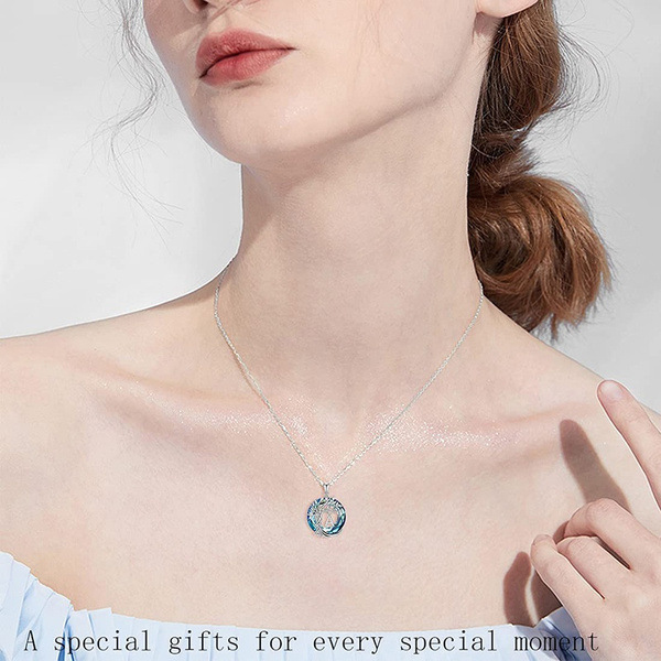 Tree of Life A-Z Initial Necklace Round Blue Austrian Crystal pendant necklace for women