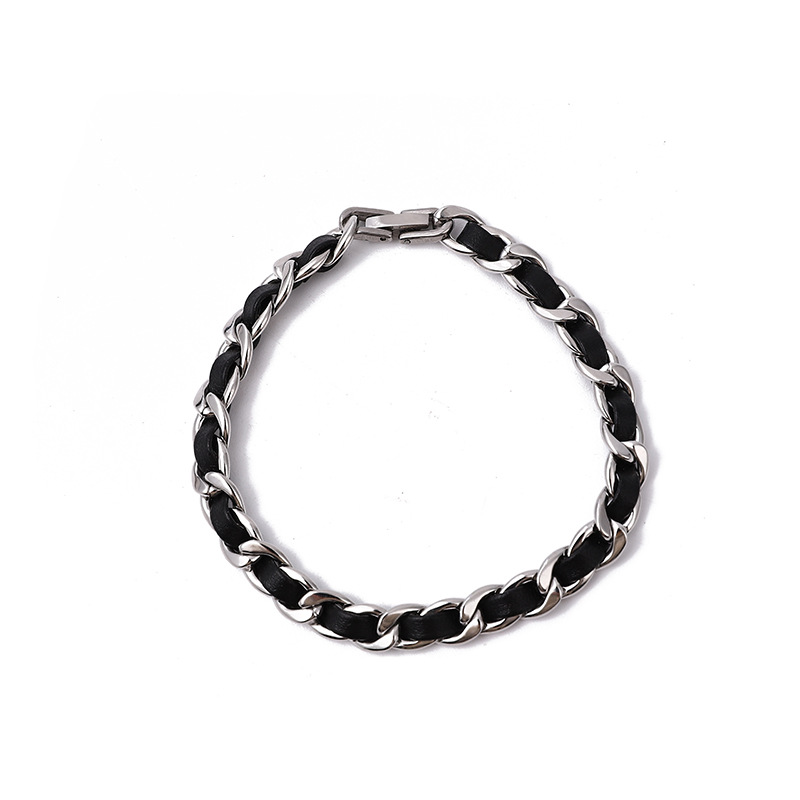 Leather bracelet men's fashion senior sense ins men's niche simple hip hop necklace body titanium steel