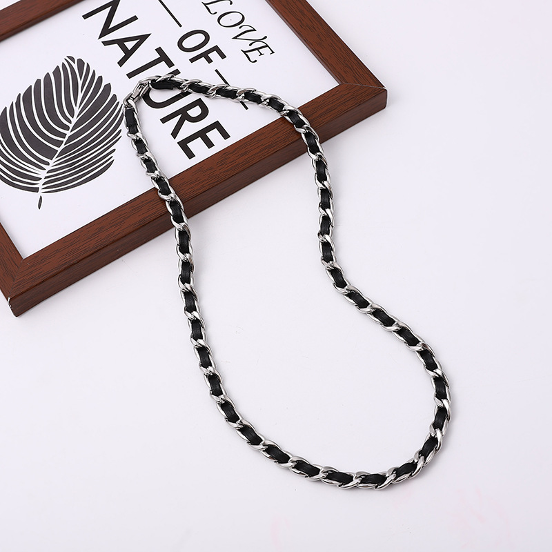 Leather bracelet men's fashion senior sense ins men's niche simple hip hop necklace body titanium steel